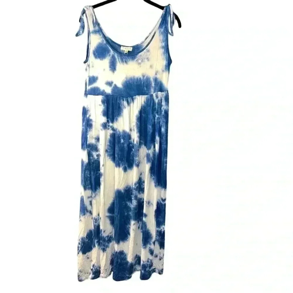 See You Monday‎ Blue Tie-Dye Maxi Dress Boho Summer Beach Vacation M E15